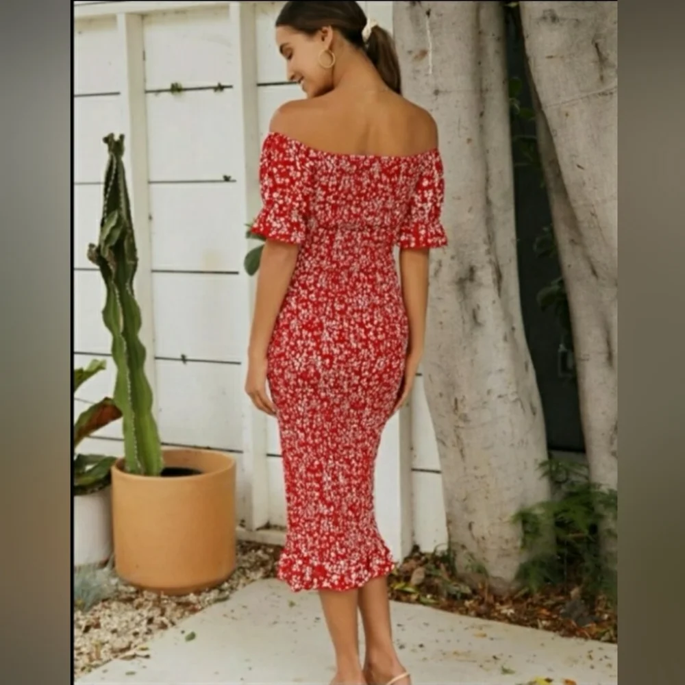SHEIN Shirred Ruffle Trim Dress - Picture 2 of 4